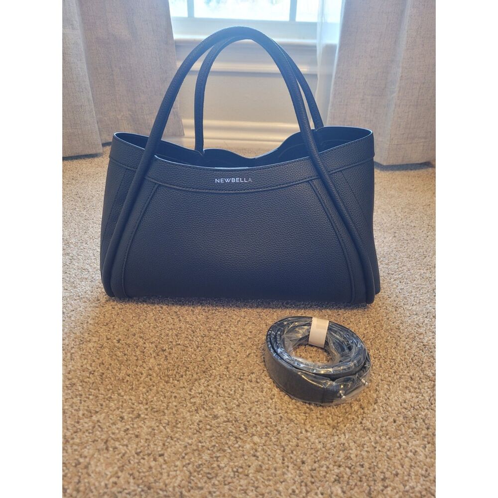 NEWBELLA Black Tote Bag Women’s Shoulder Handbag Faux Leather + Strap NWOT